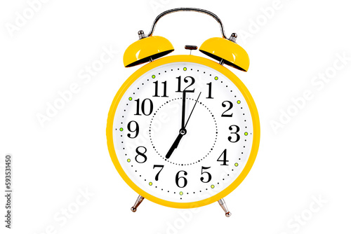 Yellow alarm clock isolated on the white background