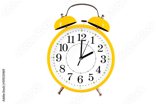 Yellow alarm clock isolated on the white background