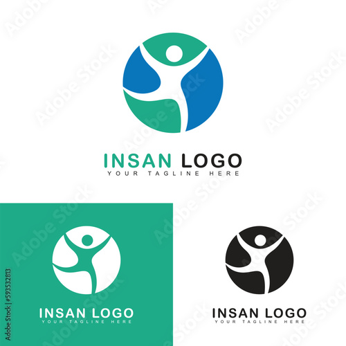 Abstract round logo icon with happy human silhouette. Sport, fitness, medical or healthcare center logo design concept.