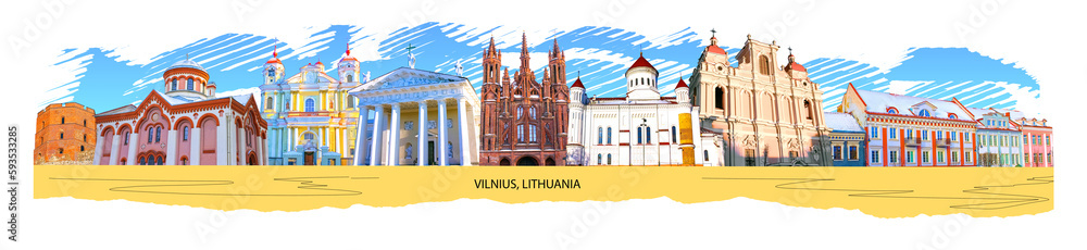 Collage Lithuania. The most beautiful places in Vilnius, holidays, traveling in Lithuania concept. Art design