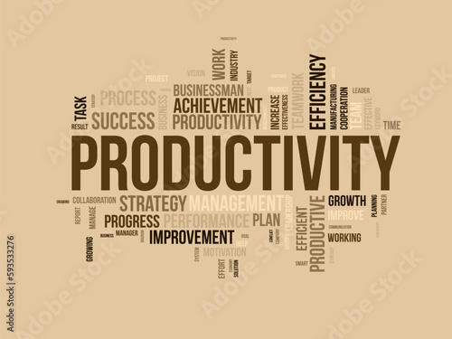 Word cloud background concept for Productivity. Business achievement, Productive progress performance of economic growth. vector illustration.