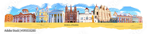 Obraz na płótnie Collage Lithuania. The most beautiful places in Vilnius, holidays, traveling in Lithuania concept. Art design w salonie