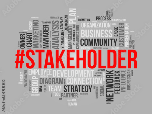 Word cloud background concept for stakeholder. employee diagram, business management strategy of company connection. vector illustration.