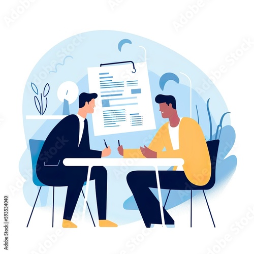 An illustration of a group of business people in a meeting, representing consulting services for corporate clients.