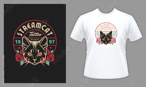 Cat Stay Focus T-shirt, Cat Tattoo Studio T-shirt, t-shirt and apparel trendy design, elegant and classic design source, vectors for T-shirts designs, graphics resource for t shirt, t shirt graphics 