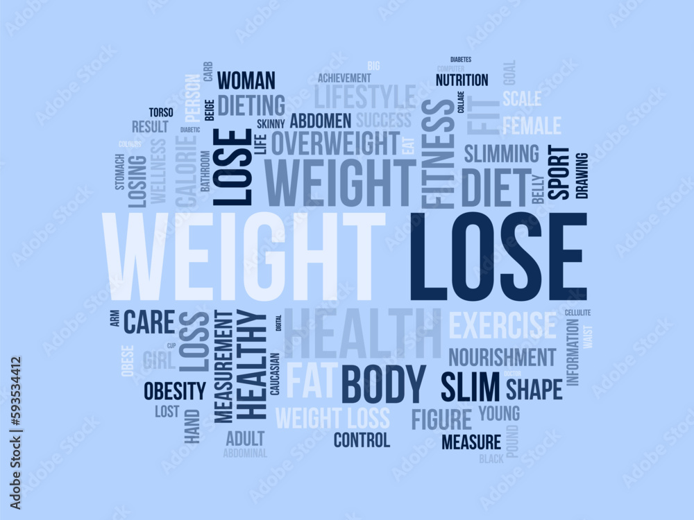 Obraz premium Word cloud background concept for weight Lose. Diet with healthy food for losing overweight or living healthy life. vector illustration.