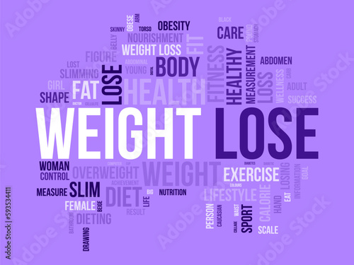 Word cloud background concept for weight Lose. Diet with healthy food for losing overweight or living healthy life. vector illustration.