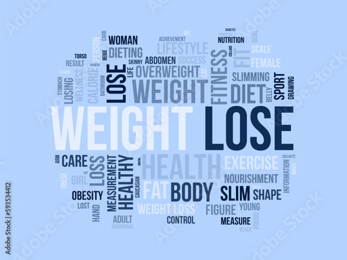 Word cloud background concept for weight Lose. Diet with healthy food for losing overweight or living healthy life. vector illustration.
