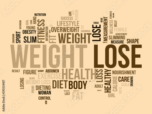 Word cloud background concept for weight Lose. Diet with healthy food for losing overweight or living healthy life. vector illustration.