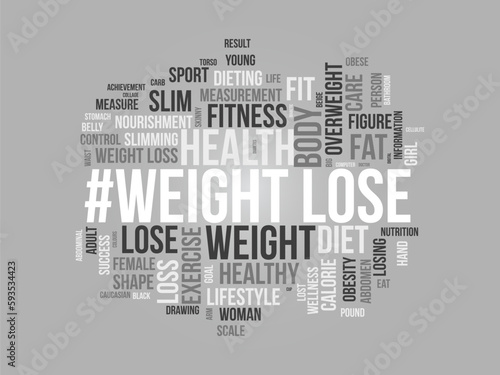 Word cloud background concept for weight Lose. Diet with healthy food for losing overweight or living healthy life. vector illustration.