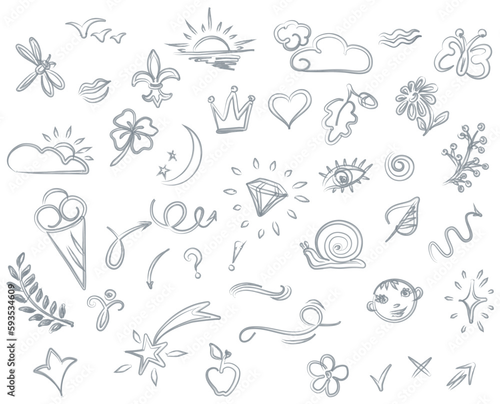Doodle illustration. Abstract childish doodles. Vector graphic elements. Doodle illustration. Abstract childish doodles. Vector graphic elements.