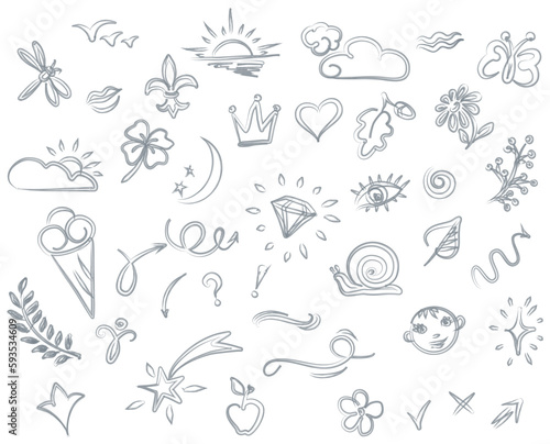 Doodle illustration. Abstract childish doodles. Vector graphic elements.