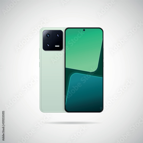 Realistic smartphone with back illustration.