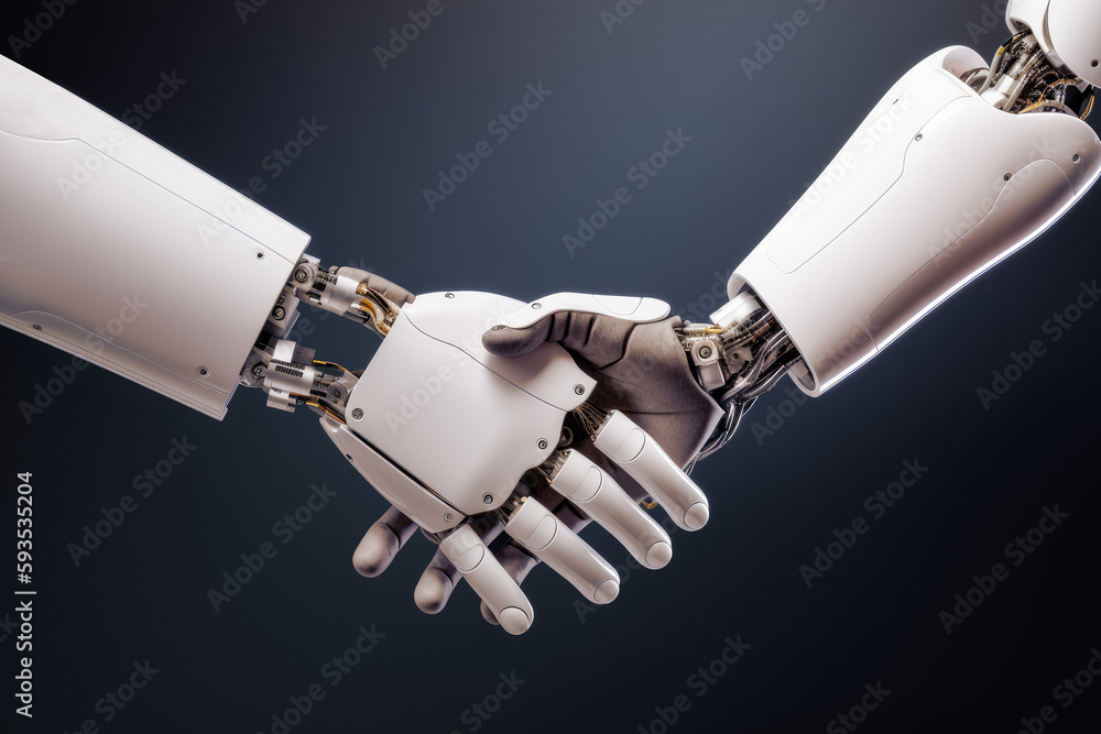 handshake between robots, Generative AI image handshake between robots, Generative AI image
