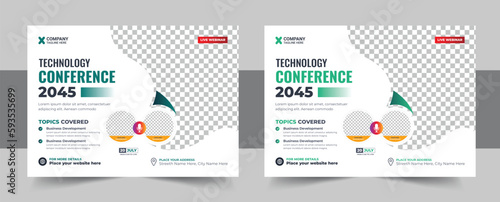 Live webinar and corporate horizontal business conference flyer template and annual conference meeting workshop banner, conference event banner layout