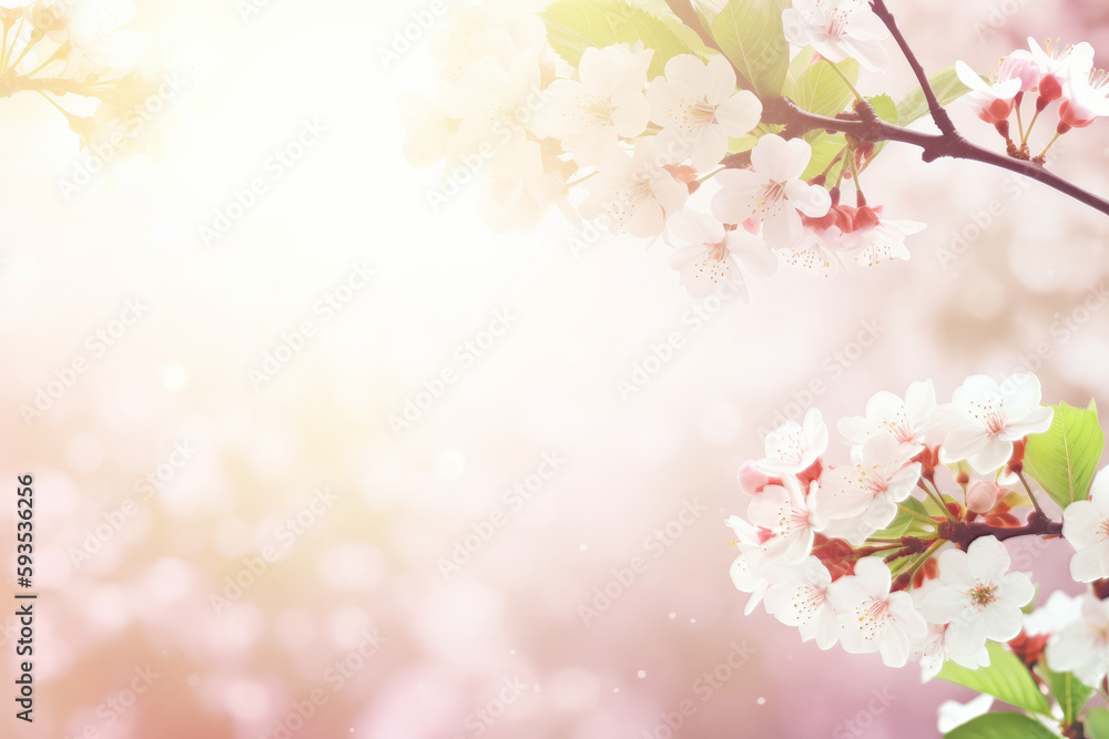 Captivating white cherry blossoms against a mesmerizing gradient of warm white to light magenta, creating a magical, unfocused backdrop for enchanting designs