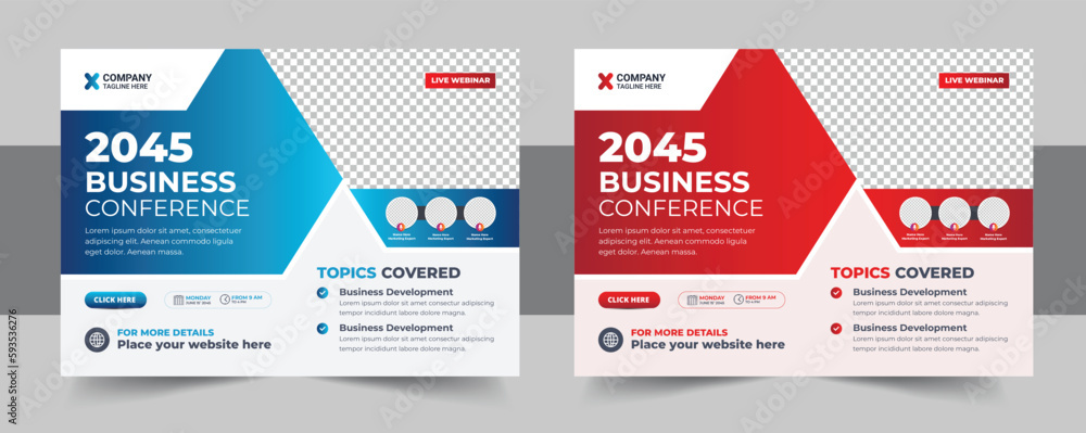 Creative horizontal business conference flyer template bundle or online webinar and technology conference social media banner layout, live webinar event invitation banner design layout Creative horizontal business conference flyer template bundle or online webinar and technology conference social media banner layout, live webinar event invitation banner design layout
