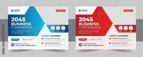 Creative horizontal business conference flyer template bundle or online webinar and technology conference social media banner layout, live webinar event invitation banner design layout