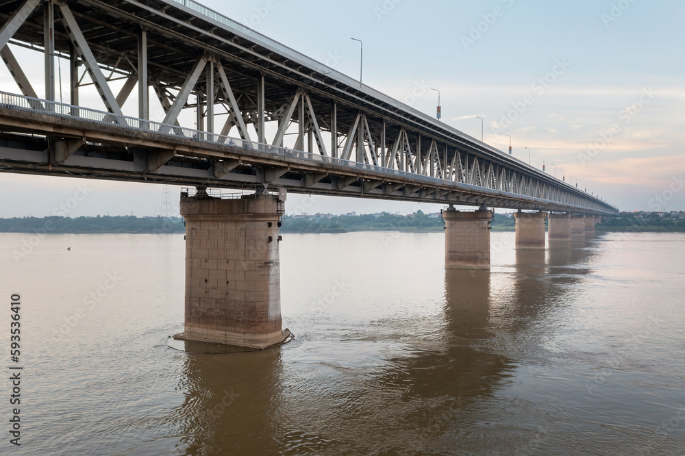 Thang Long bridge crossing Red river in Hanoi, Vietnam