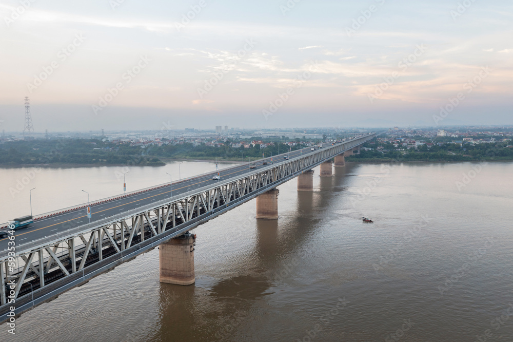 Thang Long bridge crossing Red river in Hanoi, Vietnam