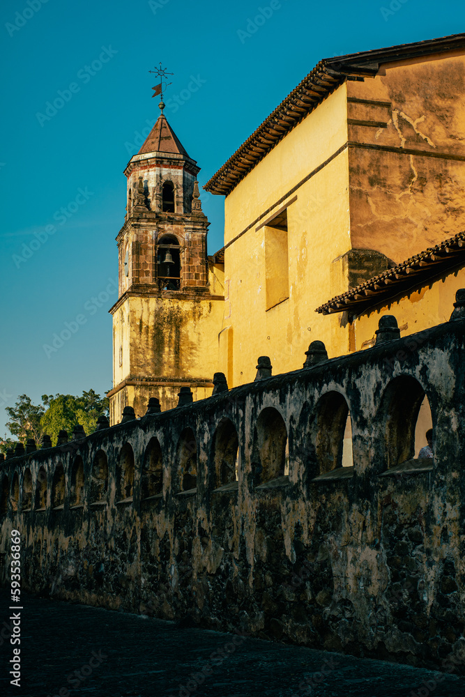 View of medieval wall and monastery in Patzcuaro, Mexico
