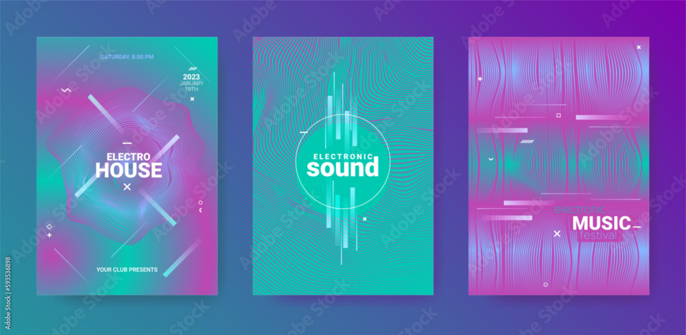 Abstract Music Poster. Electronic Party Cover. Vector Edm Background.