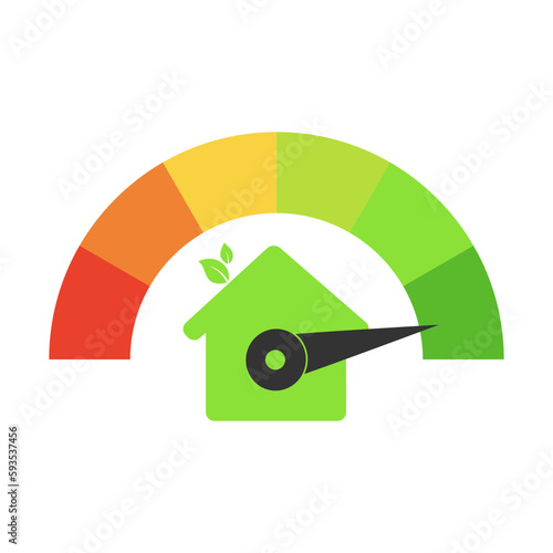 Vector icons of energy efficiency at home. Certificate of energy efficiency. Energy consumption estimation graph. Vector illustration