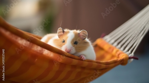 Sleeping Syrian Hamster in a Hammock