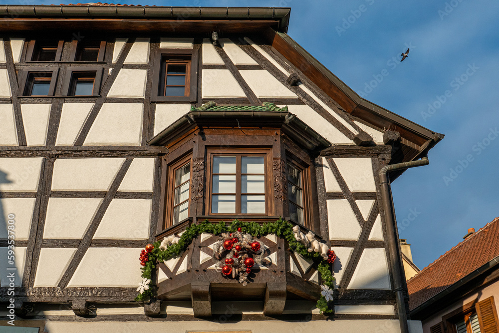Eguisheim, Alsace, France - December 6, 2022: Traditional house in the old village