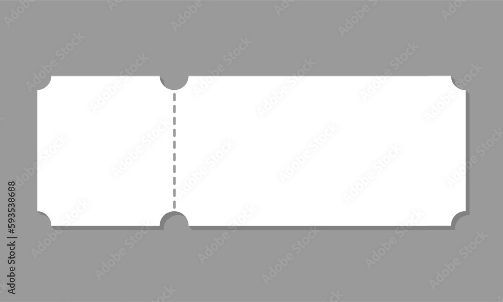 White blank ticket mockup realistic vector template isolated on gray background. Cinema, theater, concert and boarding tickets. Discount and sales coupon White blank ticket mockup realistic vector template isolated on gray background. Cinema, theater, concert and boarding tickets. Discount and sales coupon