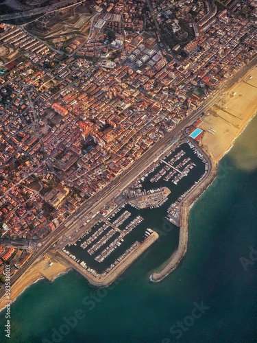 The nautical port of El Masnou, a port near Barcelona seen from a plane.  photo