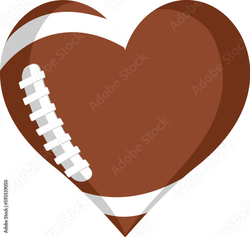 An American football ball in a heart shape. Concept for passion or love of sports