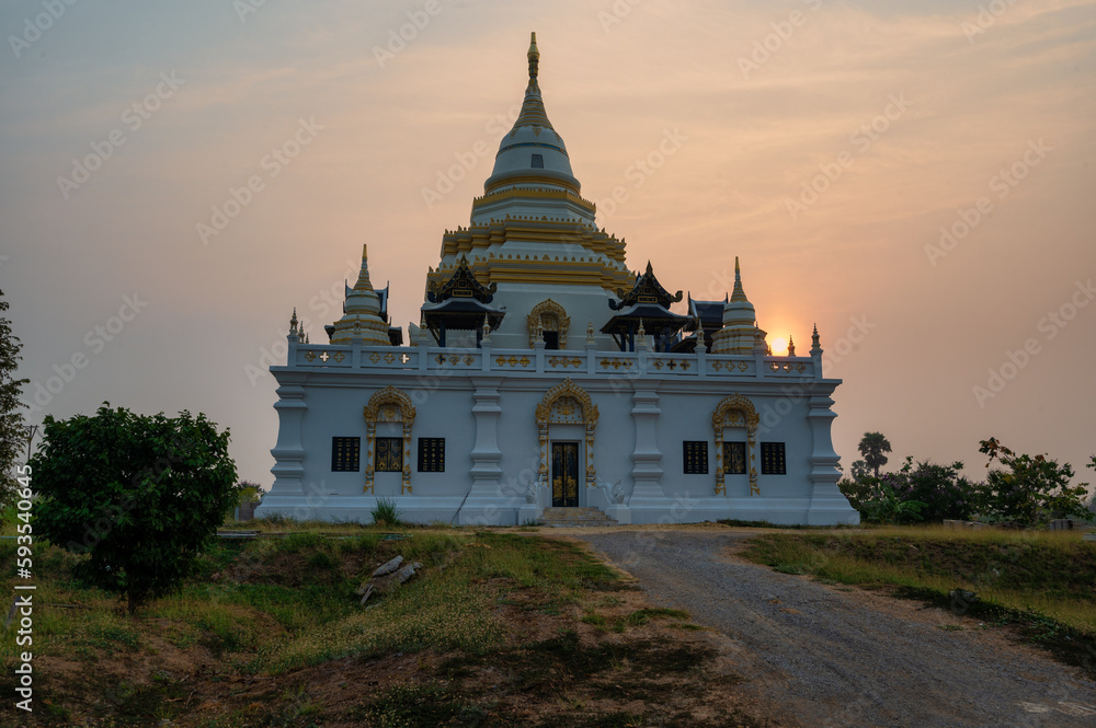 Fototapeta premium Lopburi, April 17 2023. Wat Phra Nang Chamadevi, Serene and calming ambience. Lovely people. Pristine views of the Thai rural landscape.