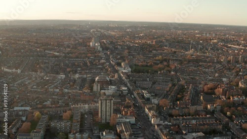 Circling aerial shot over Kilburn highroad London photo