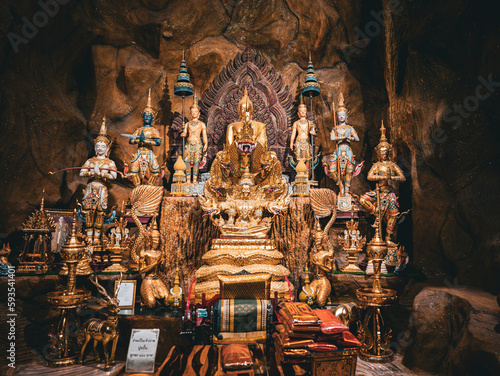 Nakhon Nayok, March 05, 2023.  Wat Maniwong, A sacred temple with extravagant & lavish 1,000 Naka sculptures. Interior of the church photo