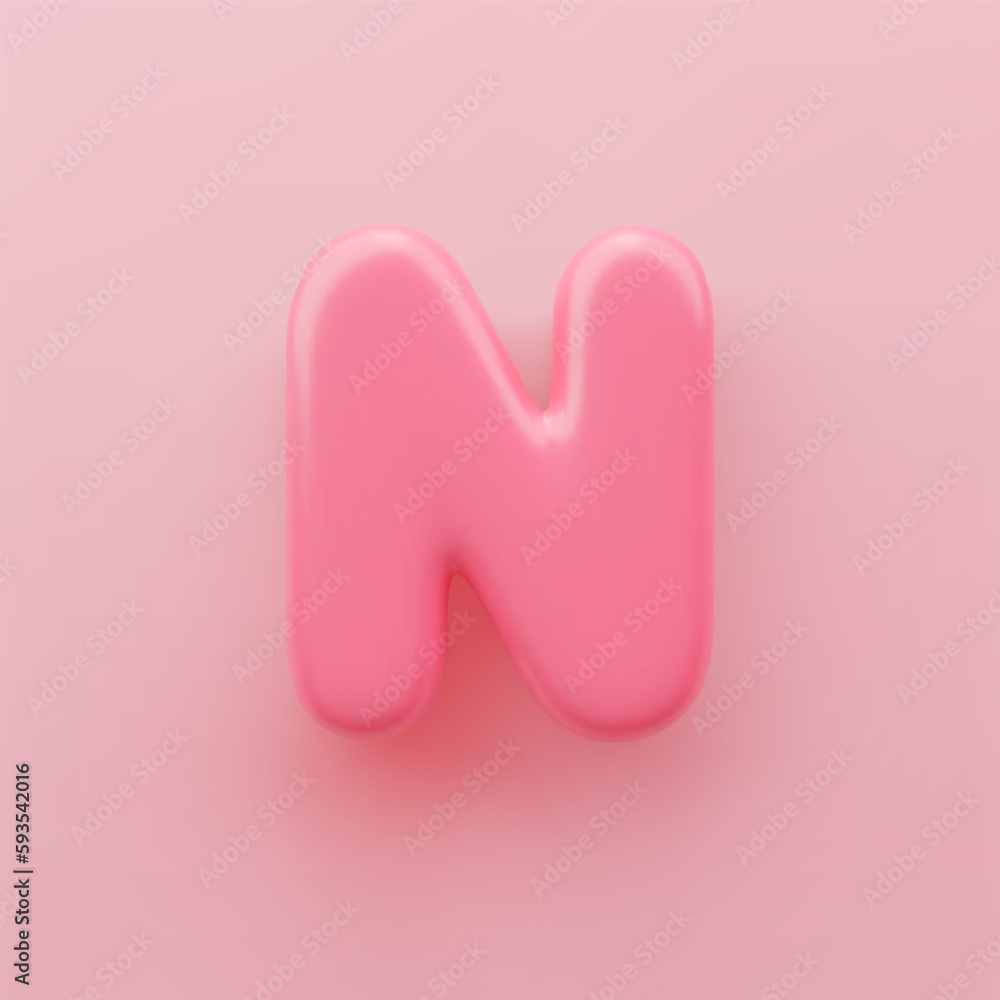 3D Pink uppercase letter N with a glossy surface on a pink background. 3D Pink uppercase letter N with a glossy surface on a pink background.