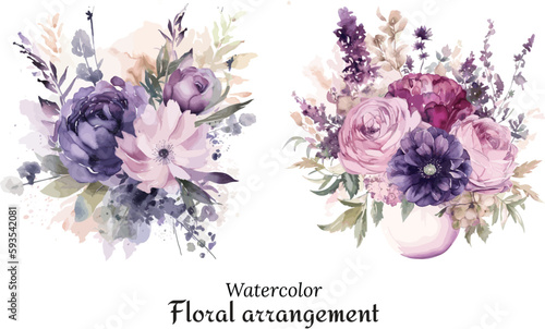 Purple flower arrangement watercolor bouquet