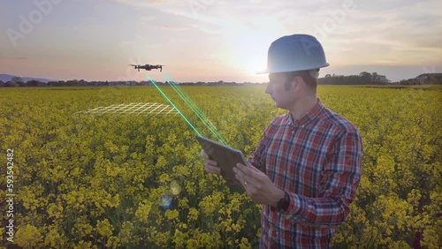 Agricultural scientist analyzing data collected by the drone - motion graphics render