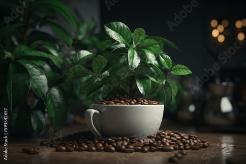 Realistic 3D Render of Coffe Plant in Pot. Generative AI