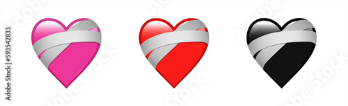 Adhesive tape. Red heart emojis. Healing. Vector set.