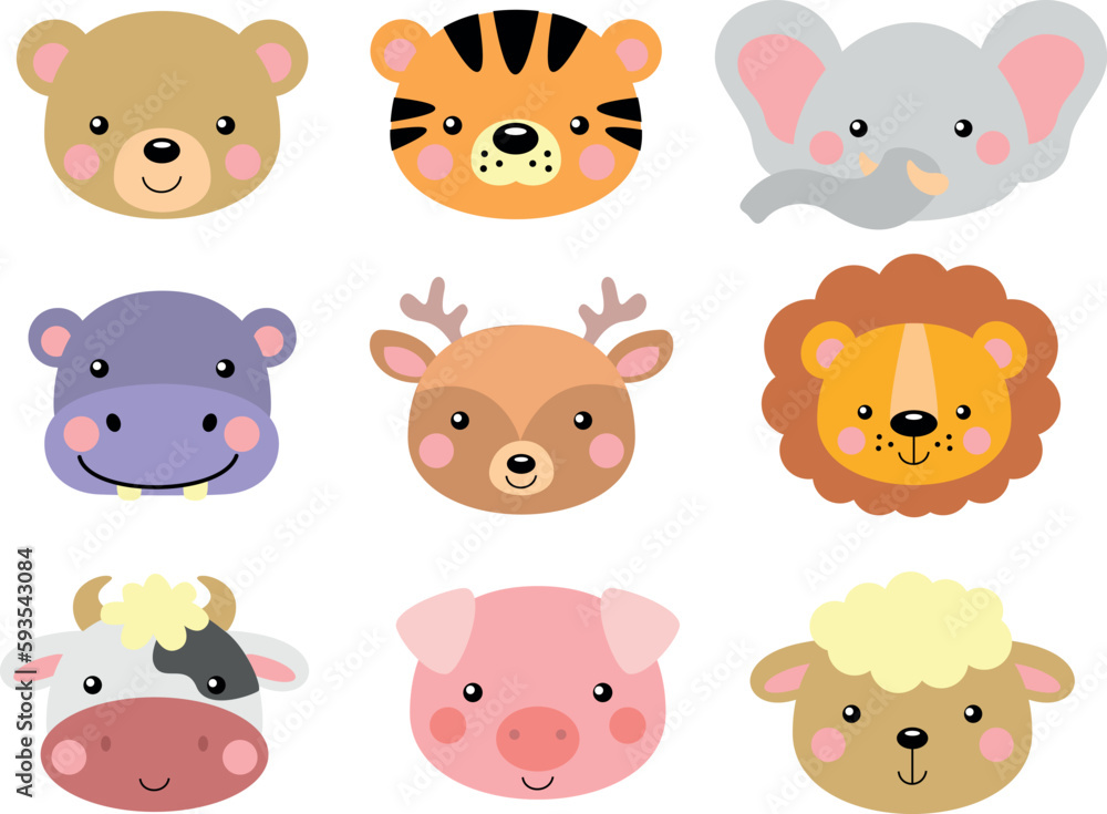 Cute wild animals vector for children Cute wild animals vector for children