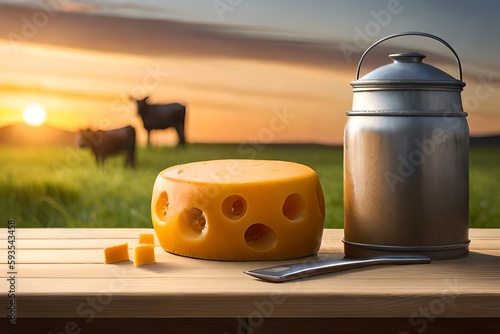 Traditional milk and cheese industry, Milk can, milk, Cheese, Generative AI