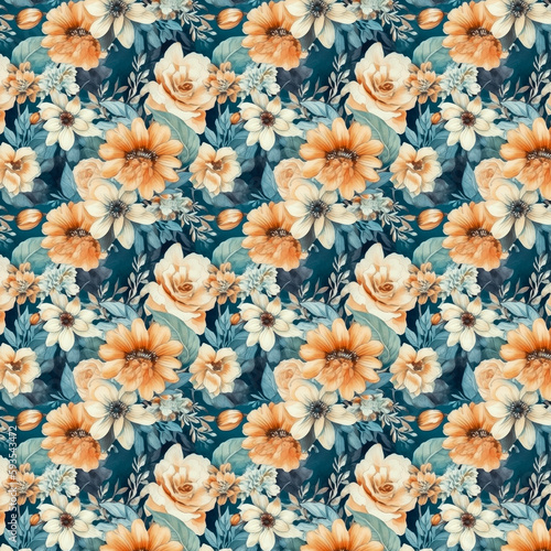 Floral Fantasy Tulips  Roses Watercolor Seamless Pattern AI generated  