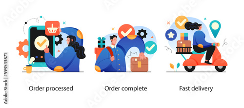 Online shopping and E-commerce concept set. Sale, orders, online payment, delivery, loyalty program.