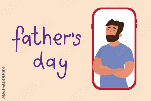 Today you call your dad. Father Day Card. Cartoon character. Vector Illustration.