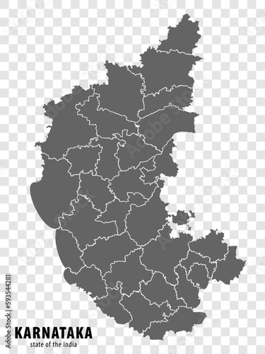 Blank map State  Karnataka of India. High quality map Karnataka with municipalities on transparent background for your web site design, logo, app, UI. Republic of India.  EPS10.