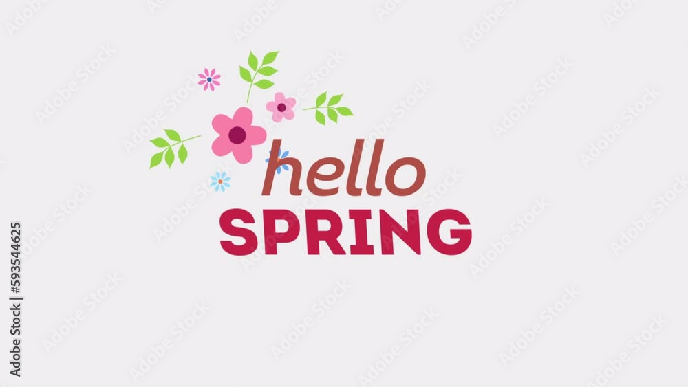 Hello Spring with colorful flowers on white gradient, motion holidays, promo and spring style background Hello Spring with colorful flowers on white gradient, motion holidays, promo and spring style background