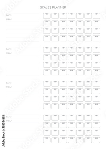 This weight loss plan template has a simple and minimal style. Note, scheduler, diary, schedule planner document template illustration.