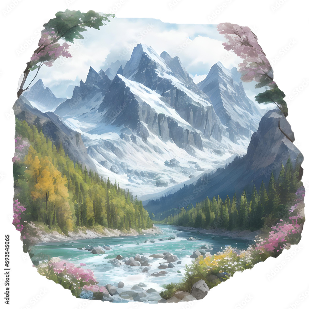 Mountain Landscape Watercolor Clip Art