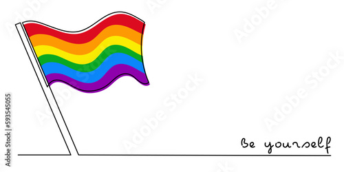 LGBT flag rainbow one line art,hand drawn pride month decoration continuous contour.People's rights movement,diversity love time, outline design.Editable stroke.Isolated.Vector illustration